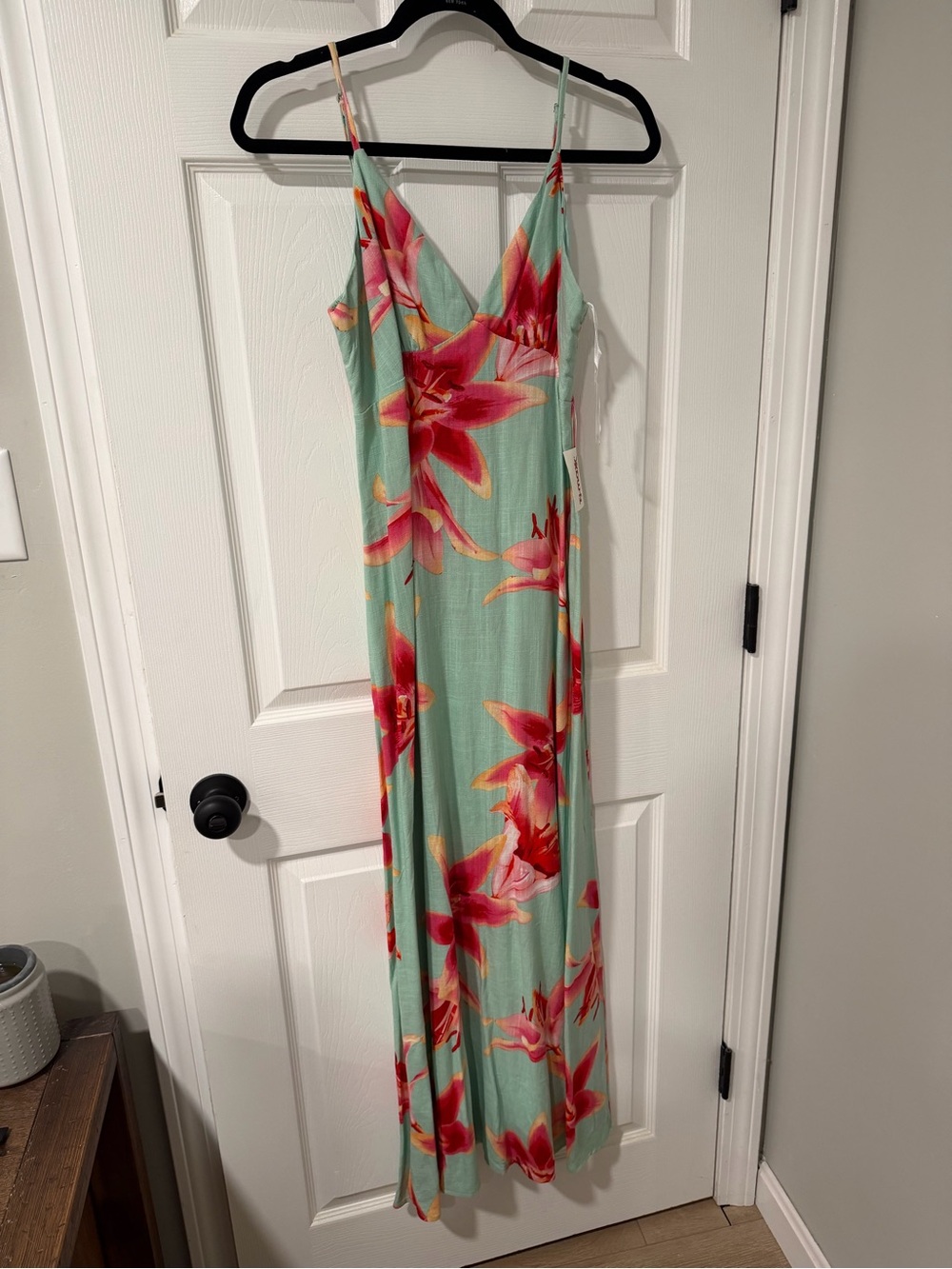 Floral Mint Maxi Slip Dress with Pink Red Blooms